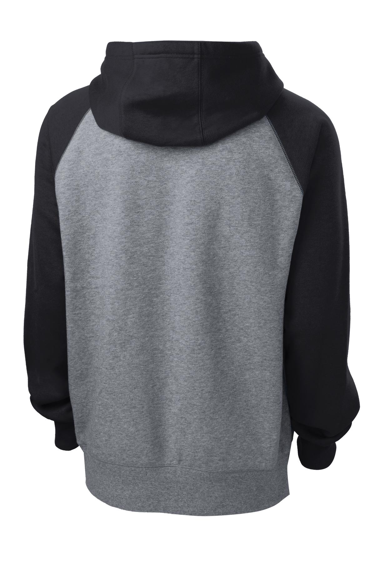 Sport-Tek Raglan Colorblock Pullover Hooded Sweatshirt - Black/ Vintage Heather
