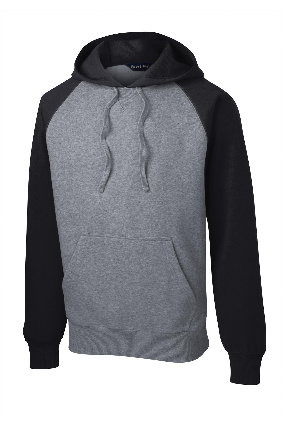 Sport-Tek Raglan Colorblock Pullover Hooded Sweatshirt - Black/ Vintage Heather