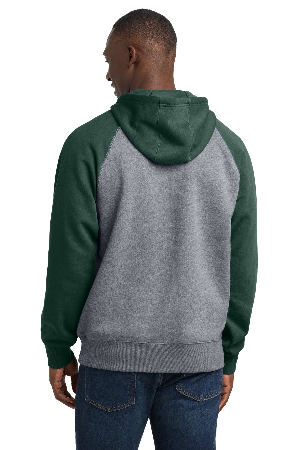 Sport-Tek Raglan Colorblock Pullover Hooded Sweatshirt - Forest Green/ Vintage Heather