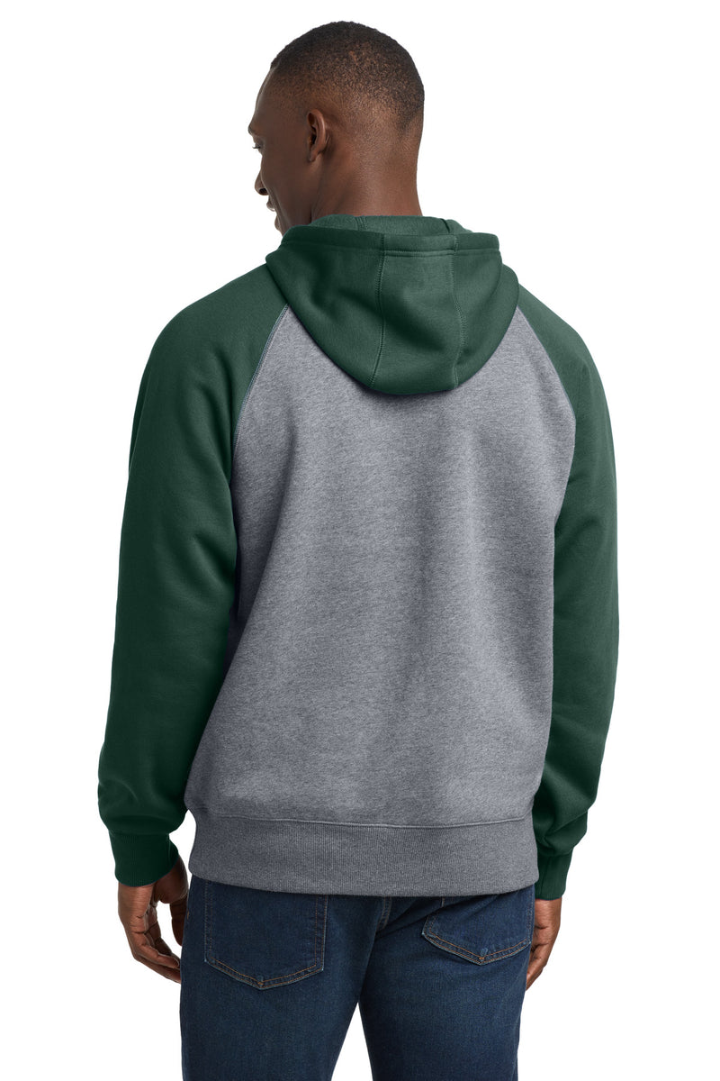 Sport-Tek Raglan Colorblock Pullover Hooded Sweatshirt - Forest Green/ Vintage Heather