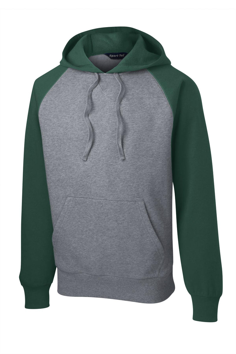 Sport-Tek Raglan Colorblock Pullover Hooded Sweatshirt - Forest Green/ Vintage Heather