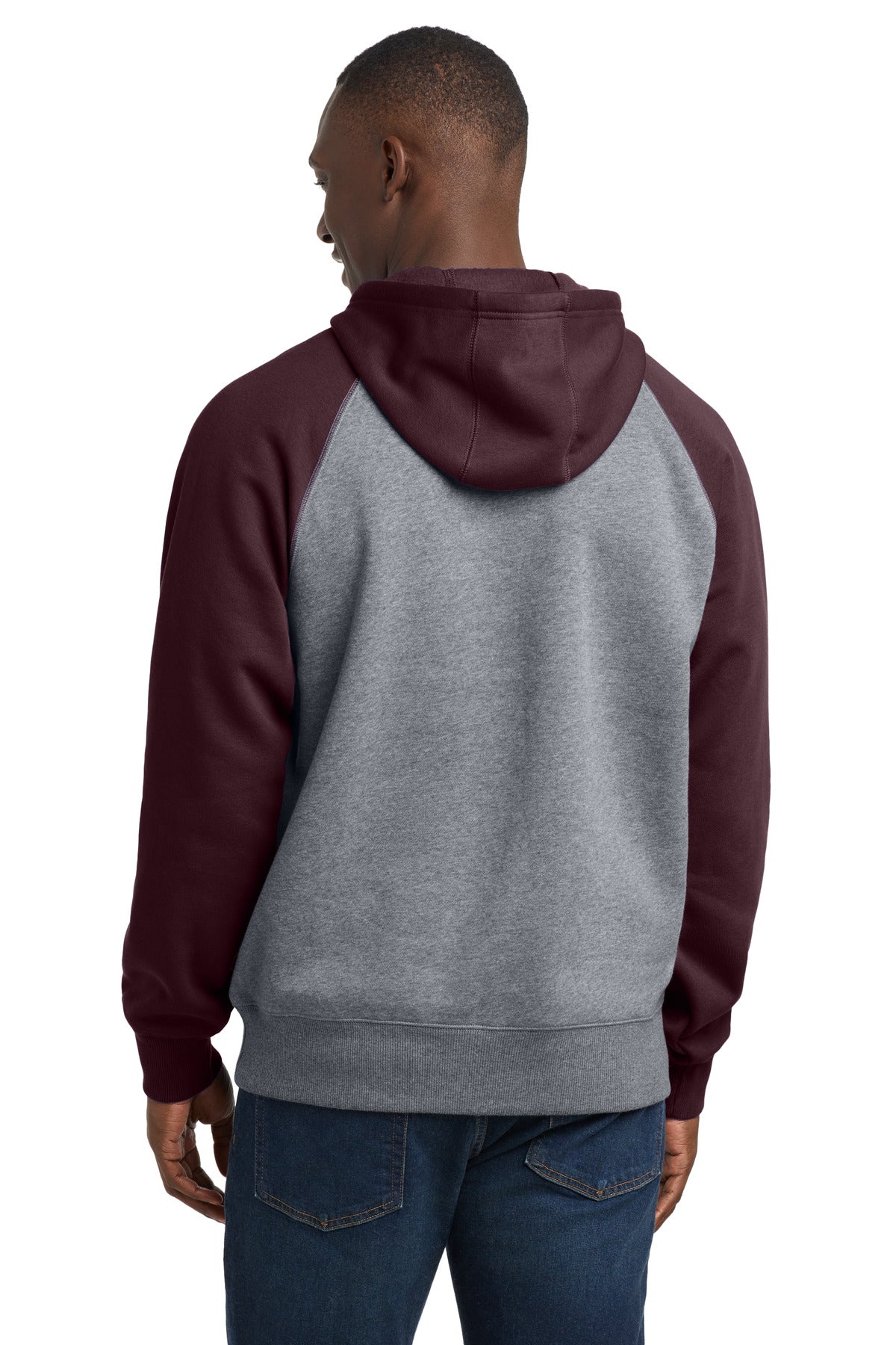 Sport-Tek Raglan Colorblock Pullover Hooded Sweatshirt - Maroon/ Vintage Heather