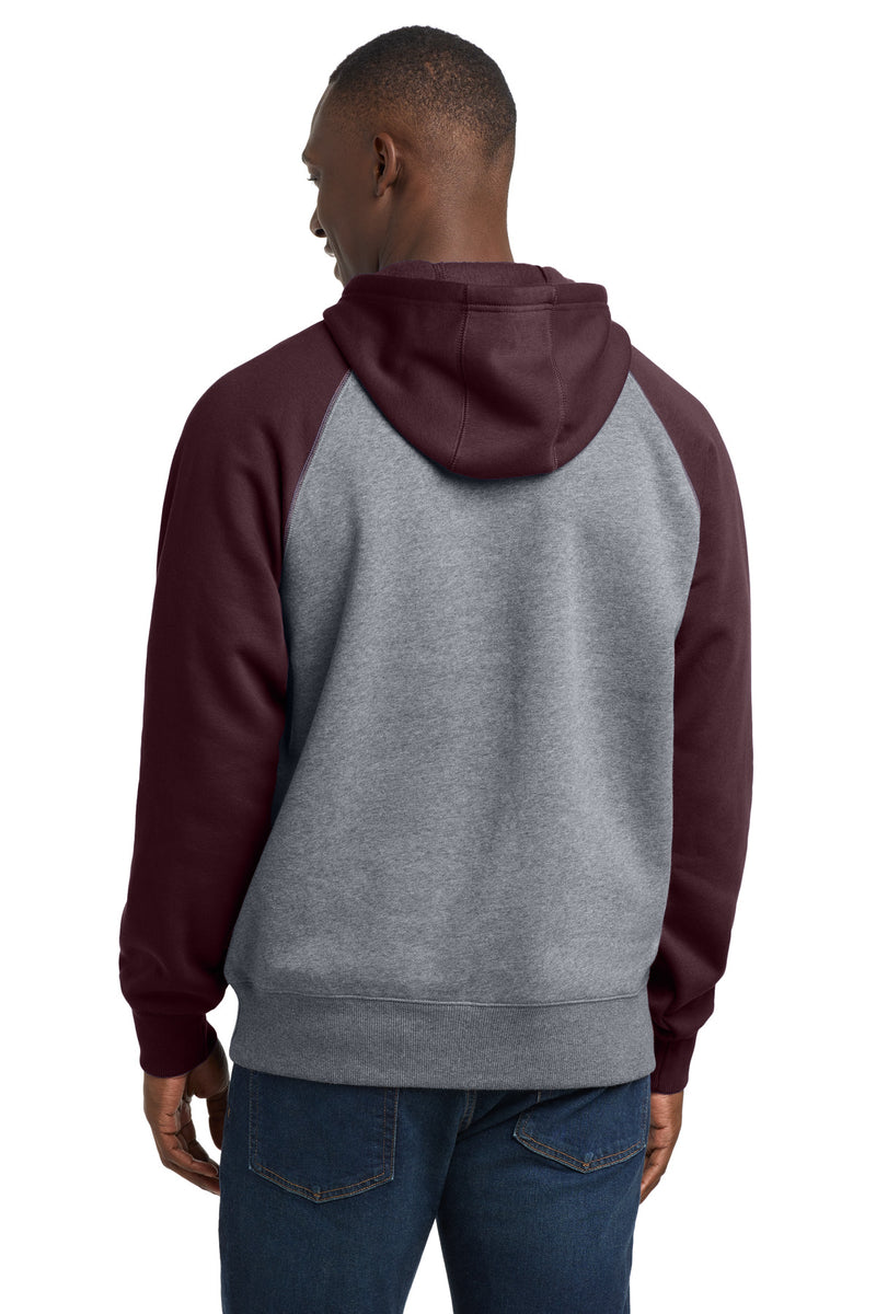 Sport-Tek Raglan Colorblock Pullover Hooded Sweatshirt - Maroon/ Vintage Heather