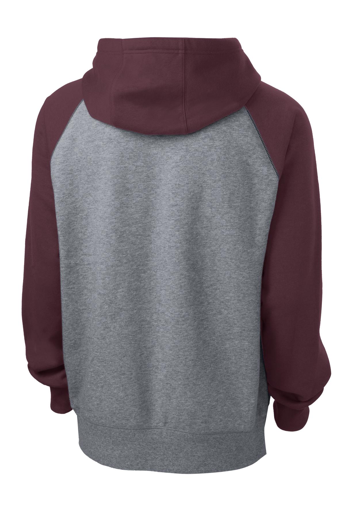 Sport-Tek Raglan Colorblock Pullover Hooded Sweatshirt - Maroon/ Vintage Heather