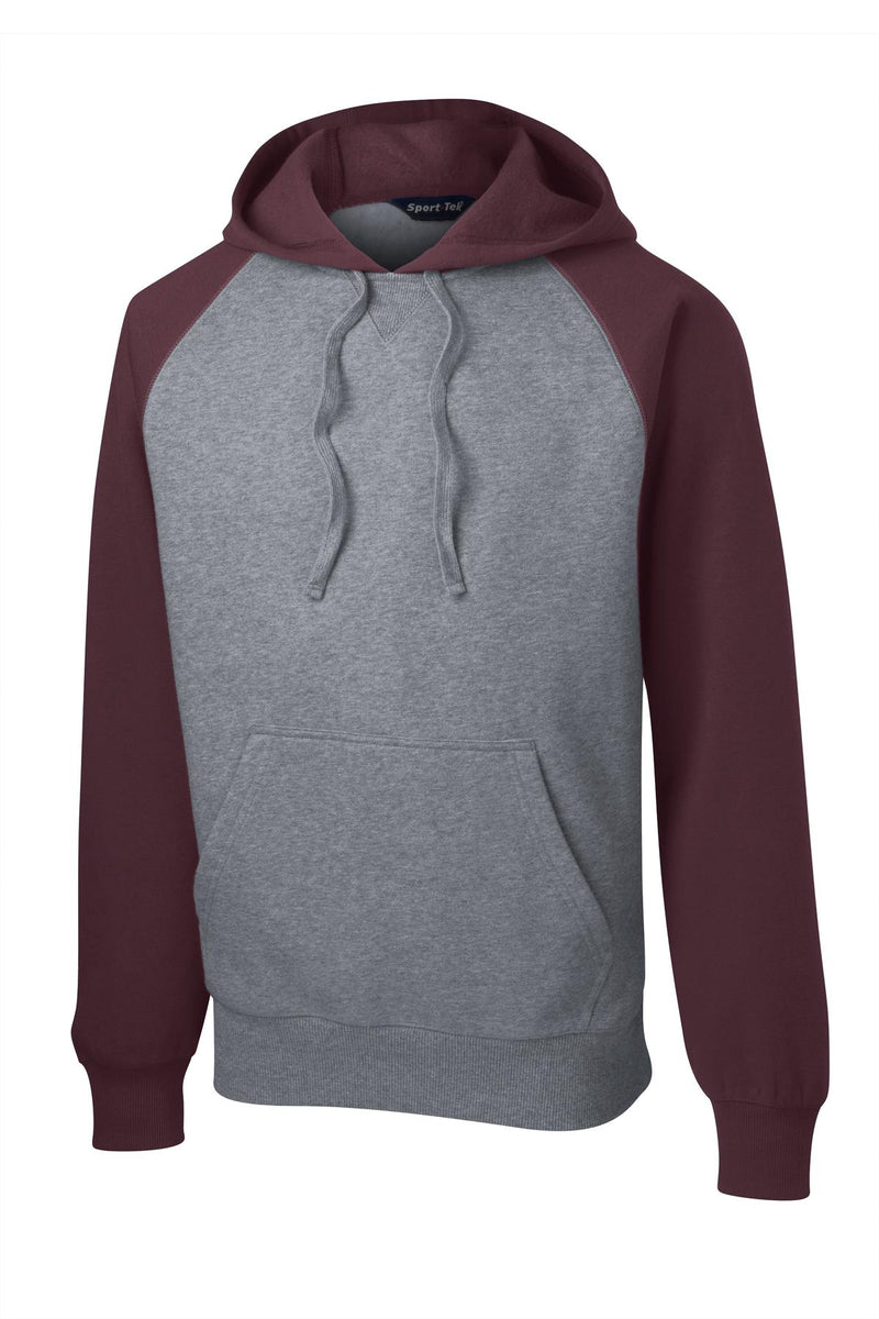 Sport-Tek Raglan Colorblock Pullover Hooded Sweatshirt - Maroon/ Vintage Heather
