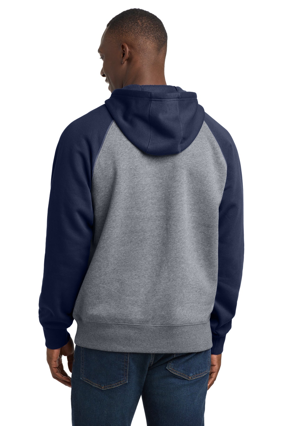 Sport-Tek Raglan Colorblock Pullover Hooded Sweatshirt - True Navy/ Vintage Heather