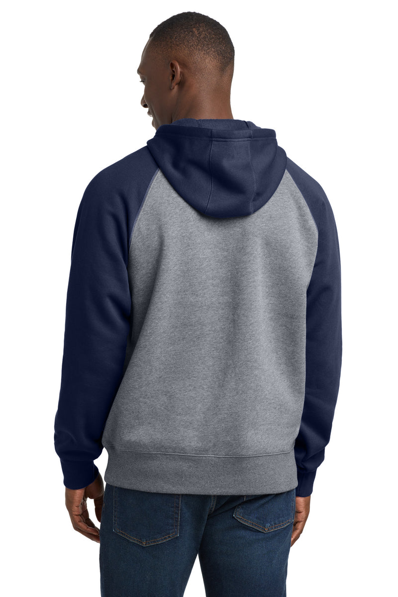 Sport-Tek Raglan Colorblock Pullover Hooded Sweatshirt - True Navy/ Vintage Heather