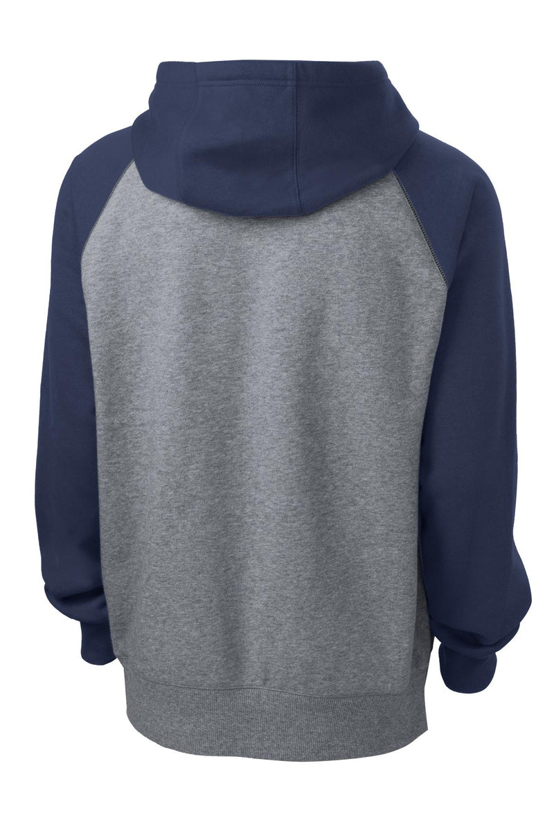 Sport-Tek Raglan Colorblock Pullover Hooded Sweatshirt - True Navy/ Vintage Heather