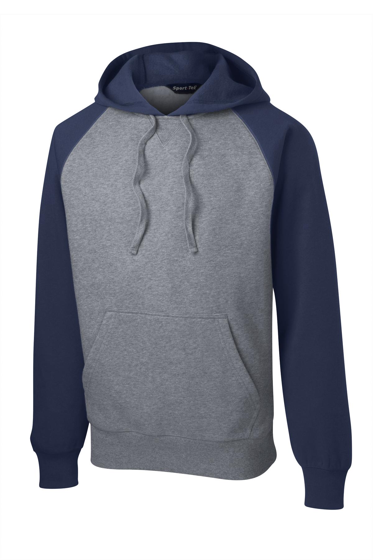 Sport-Tek Raglan Colorblock Pullover Hooded Sweatshirt - True Navy/ Vintage Heather