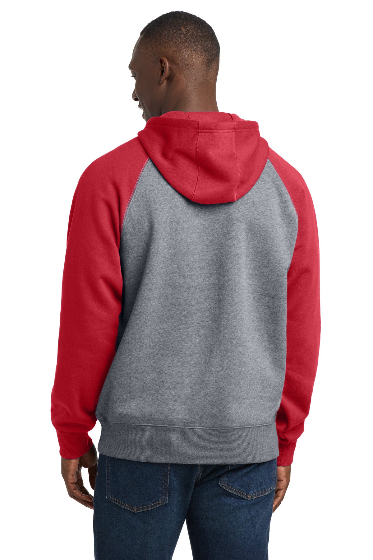 Sport-Tek Raglan Colorblock Pullover Hooded Sweatshirt - True Red/ Vintage Heather