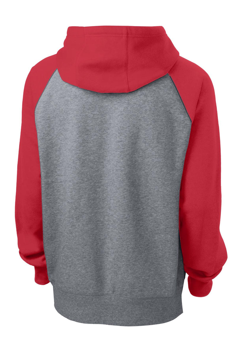 Sport-Tek Raglan Colorblock Pullover Hooded Sweatshirt - True Red/ Vintage Heather