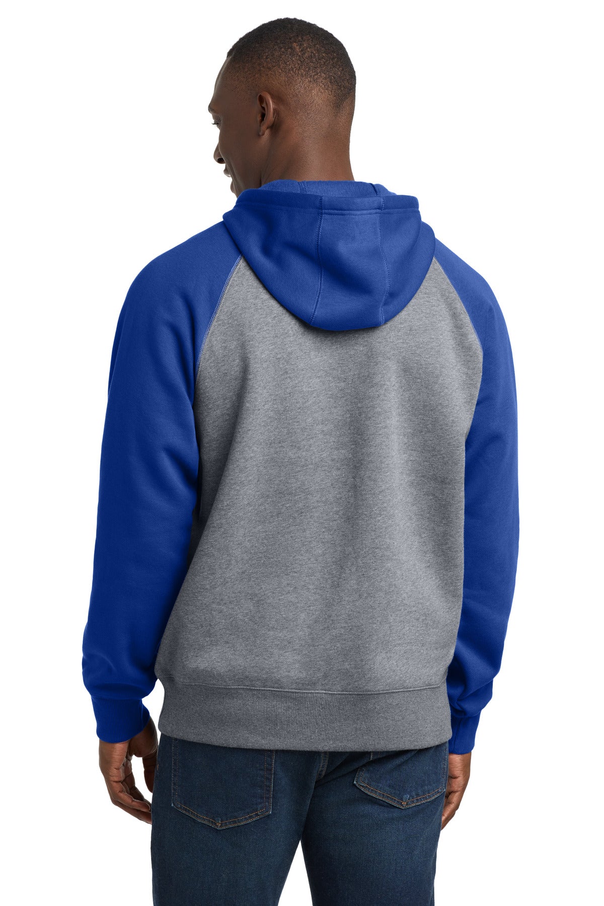Sport-Tek Raglan Colorblock Pullover Hooded Sweatshirt - True Royal/ Vintage Heather