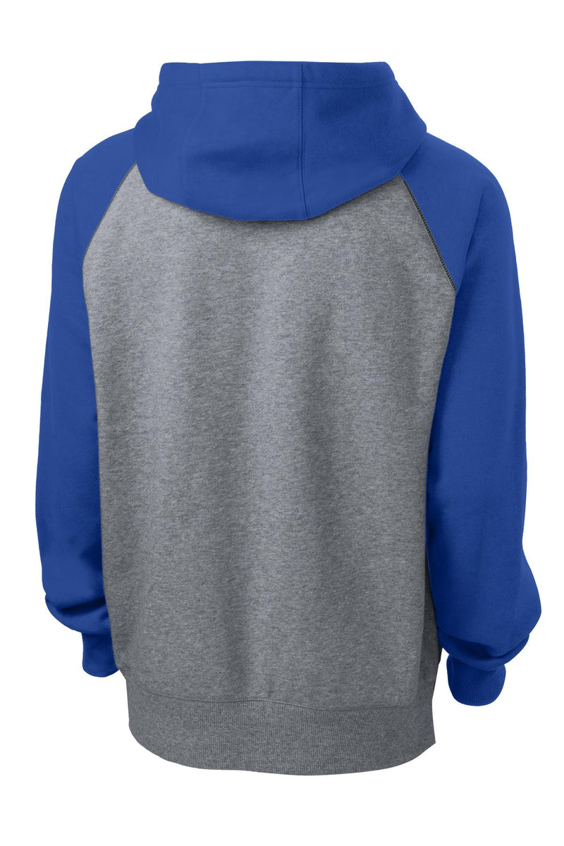 Sport-Tek Raglan Colorblock Pullover Hooded Sweatshirt - True Royal/ Vintage Heather