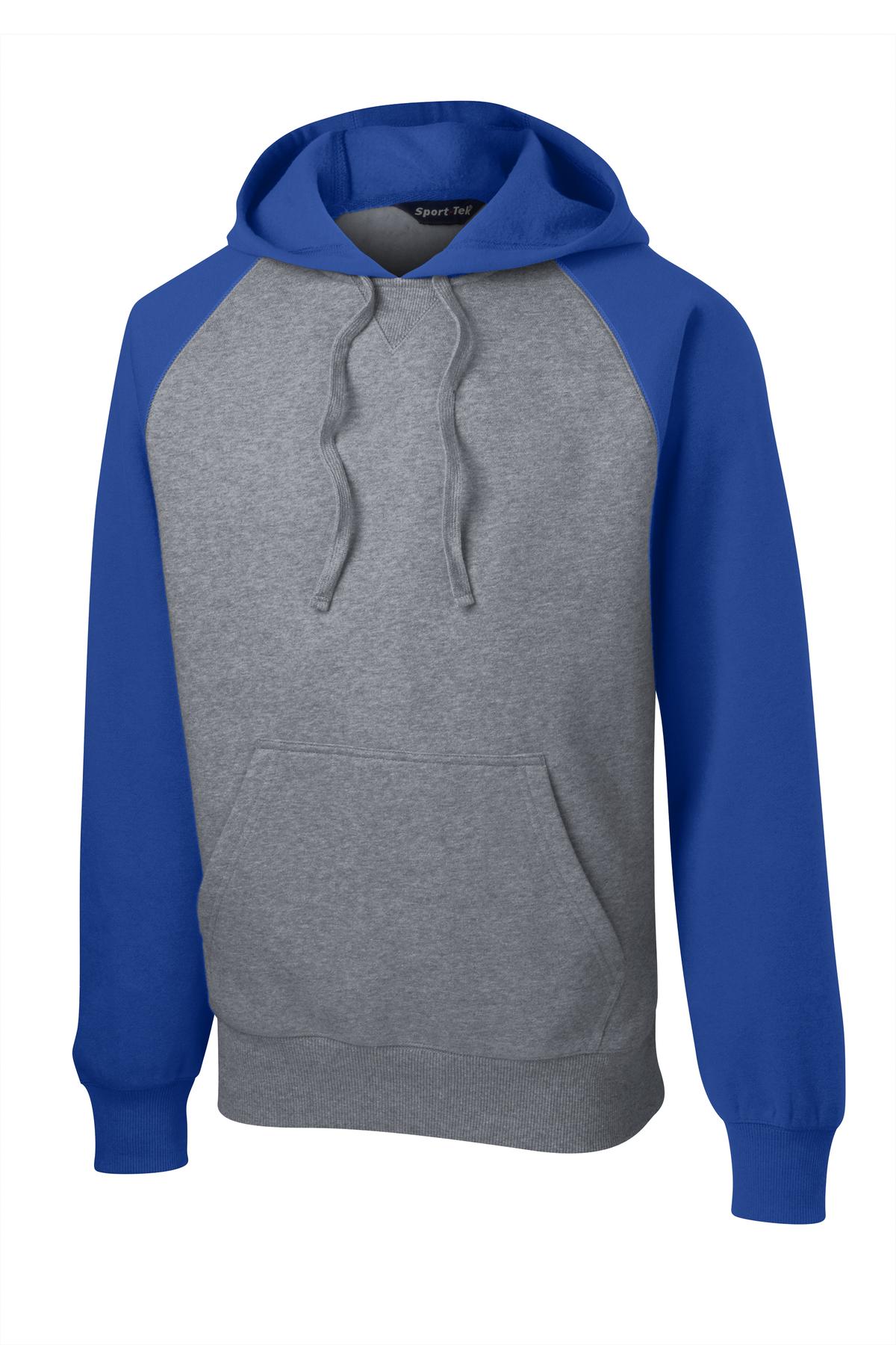 Sport-Tek Raglan Colorblock Pullover Hooded Sweatshirt - True Royal/ Vintage Heather