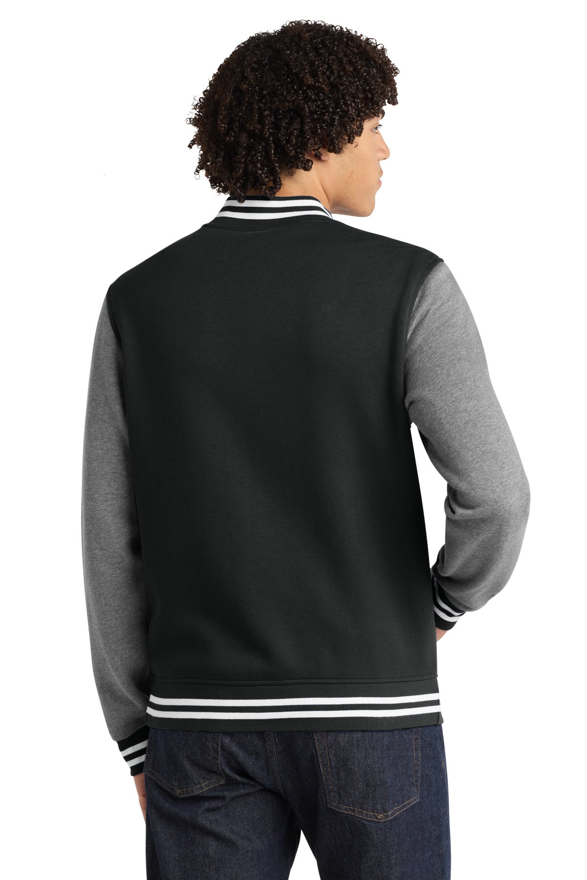 Sport-Tek Fleece Letterman Jacket - Black/ Vintage Heather