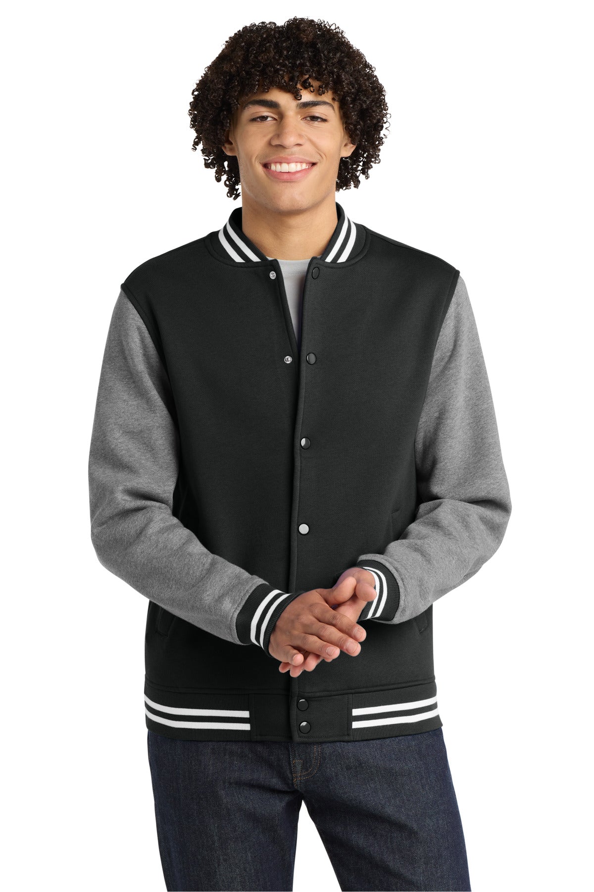 Sport-Tek Fleece Letterman Jacket - Black/ Vintage Heather
