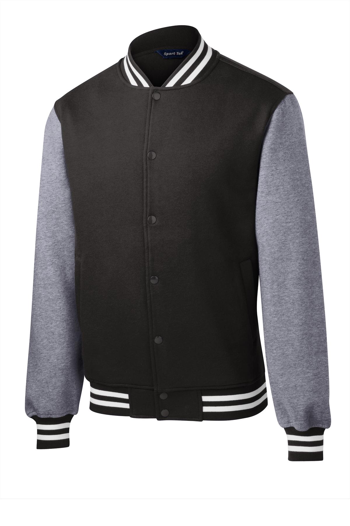 Sport-Tek Fleece Letterman Jacket - Black/ Vintage Heather