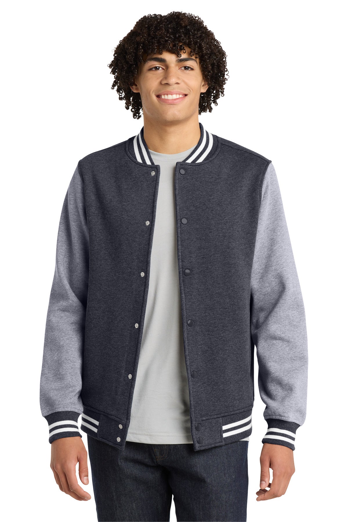Sport-Tek Fleece Letterman Jacket - Graphite Heather/ Vintage Heather