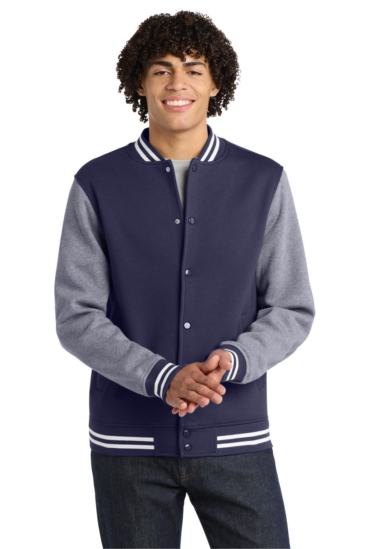 Sport-Tek Fleece Letterman Jacket - True Navy/ Vintage Heather