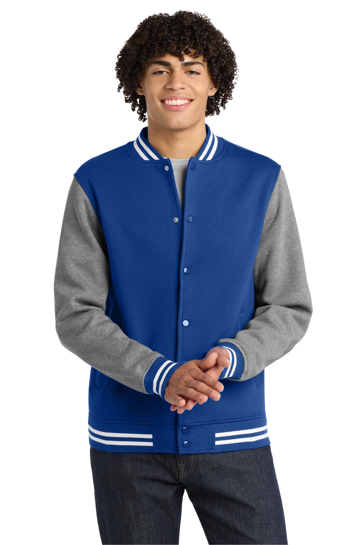 Sport-Tek Fleece Letterman Jacket - True Royal/ Vintage Heather
