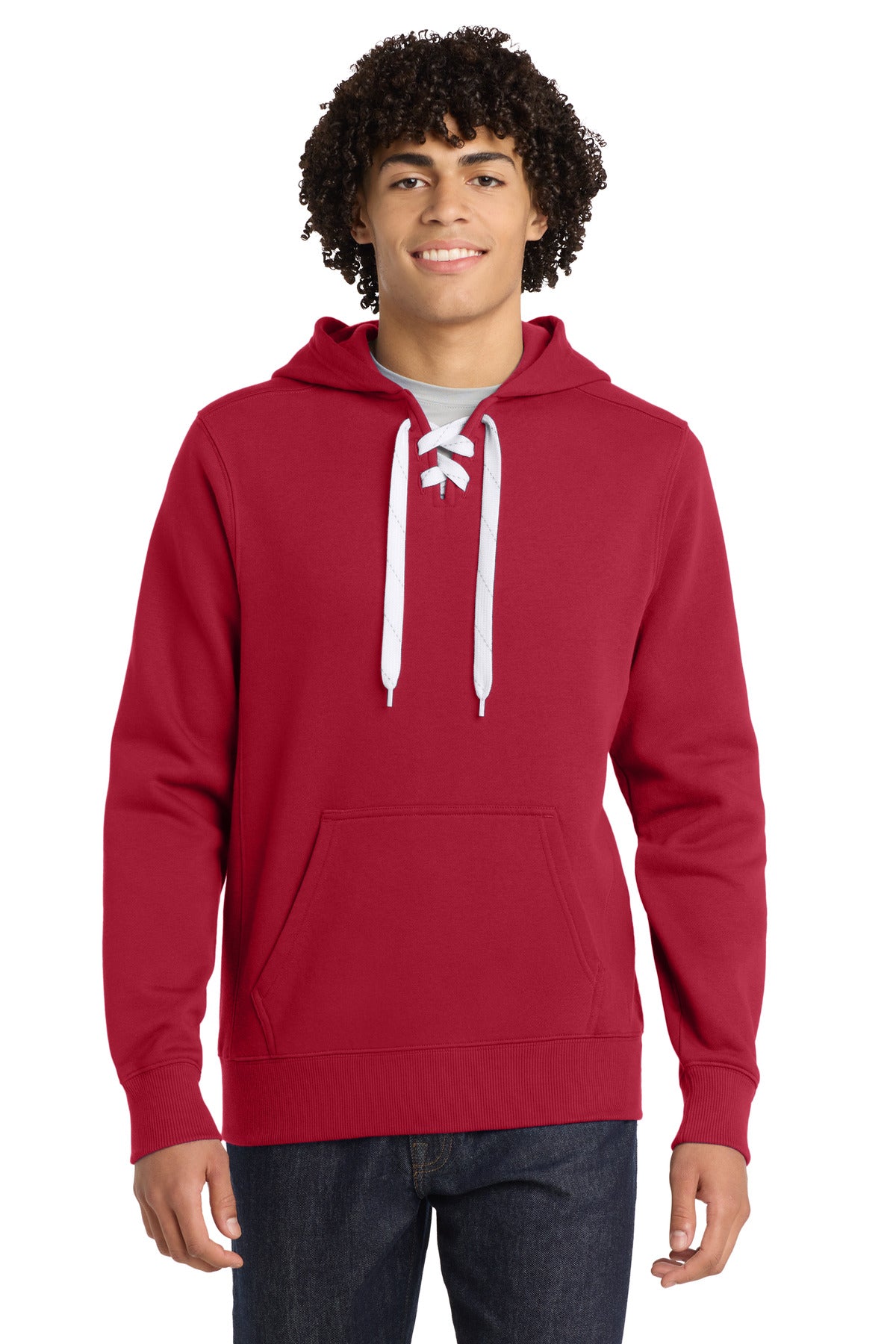 Sport-Tek Lace Up Pullover Hooded Sweatshirt - Deep Red