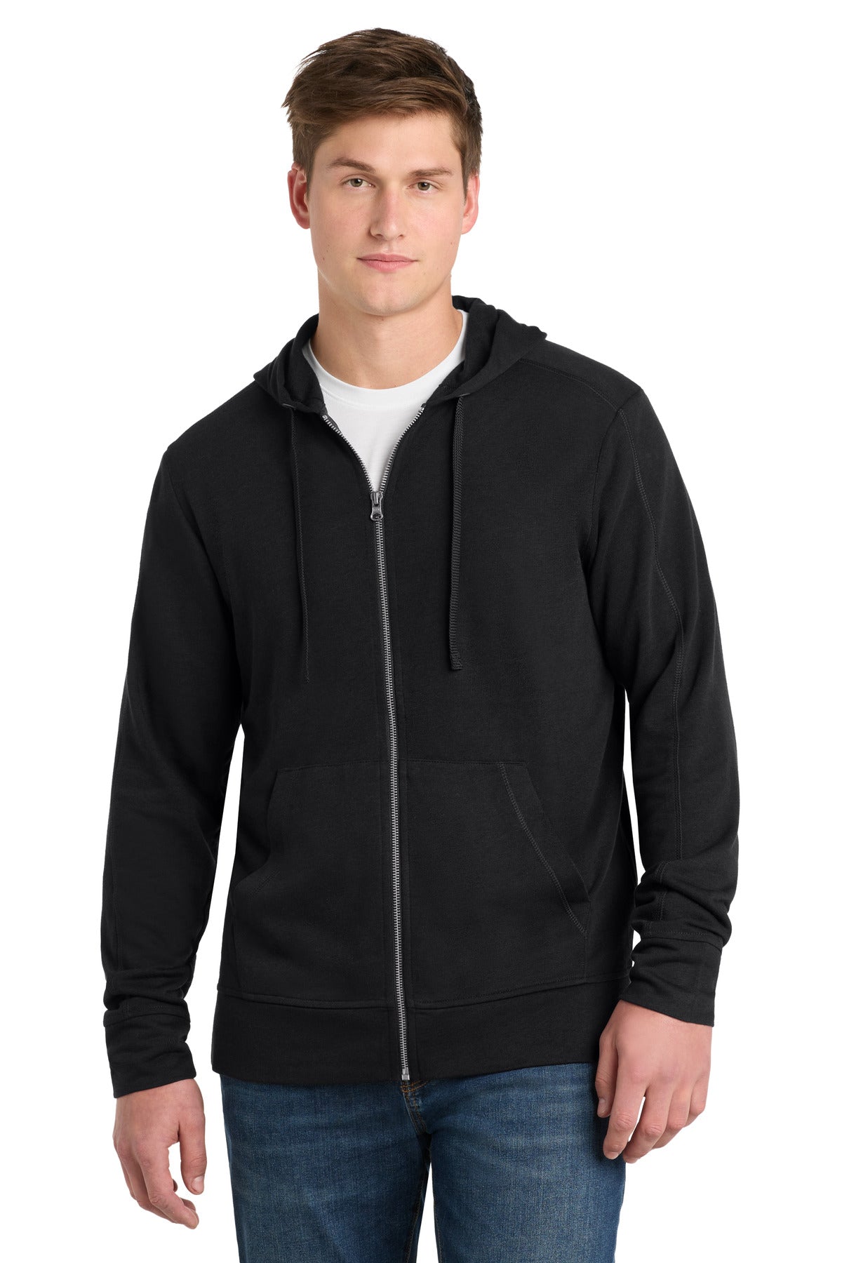 Sport-Tek  PosiCharge  Tri-Blend Wicking Fleece Full-Zip Hooded Jacket - Black Triad Solid