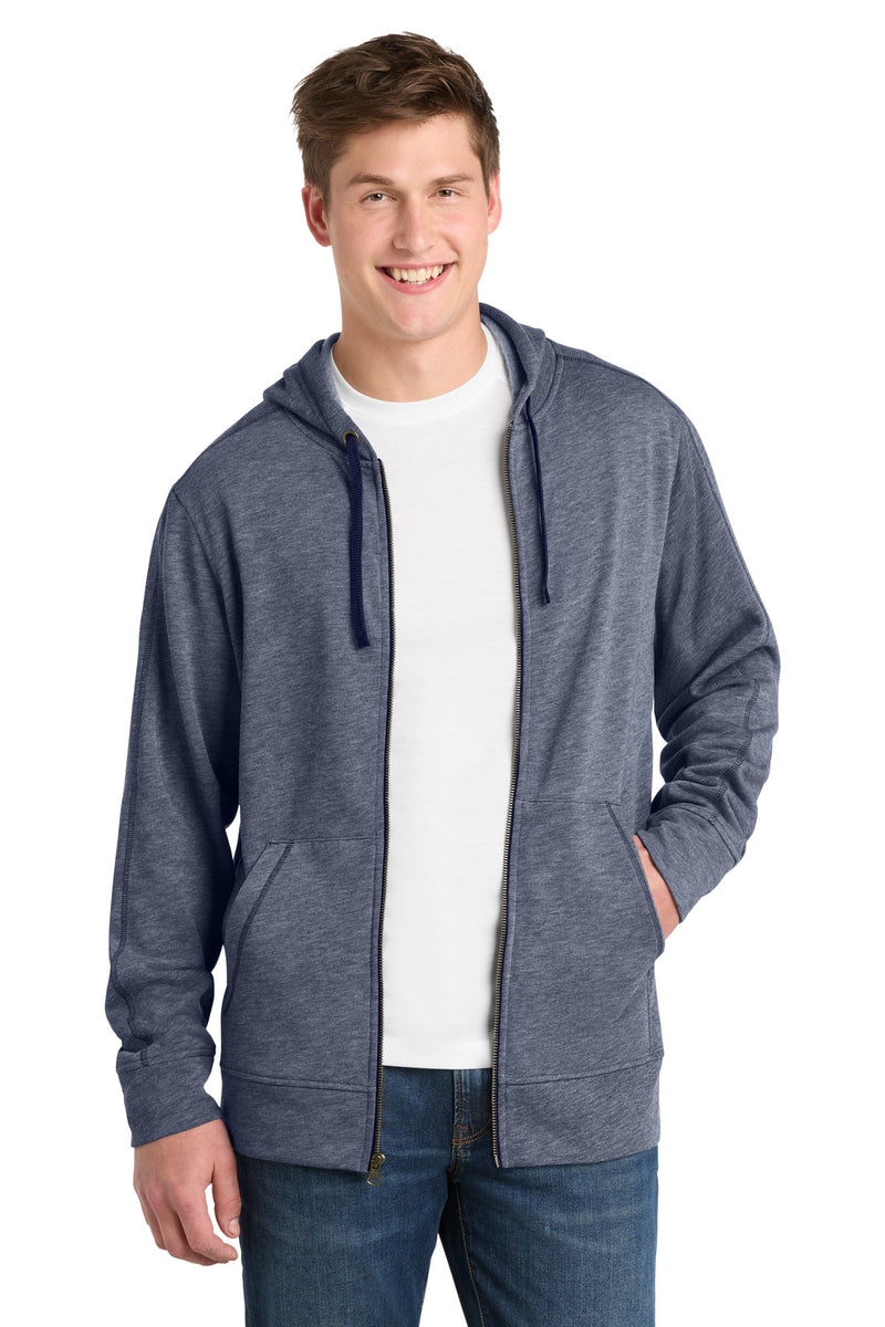 Sport-Tek  PosiCharge  Tri-Blend Wicking Fleece Full-Zip Hooded Jacket - True Navy Heather