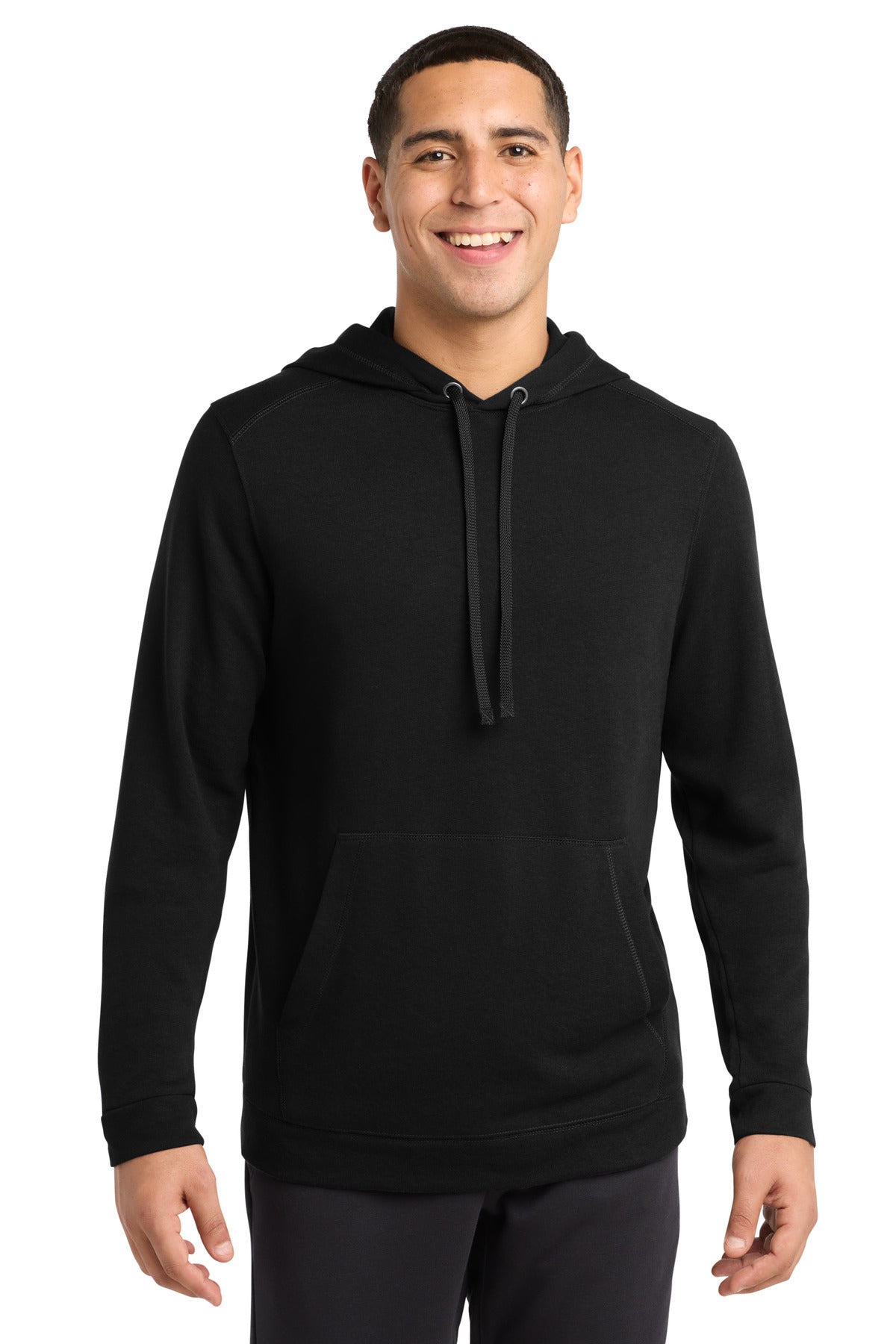 Sport-Tek  PosiCharge  Tri-Blend Wicking Fleece Hooded Pullover - Black Triad Solid