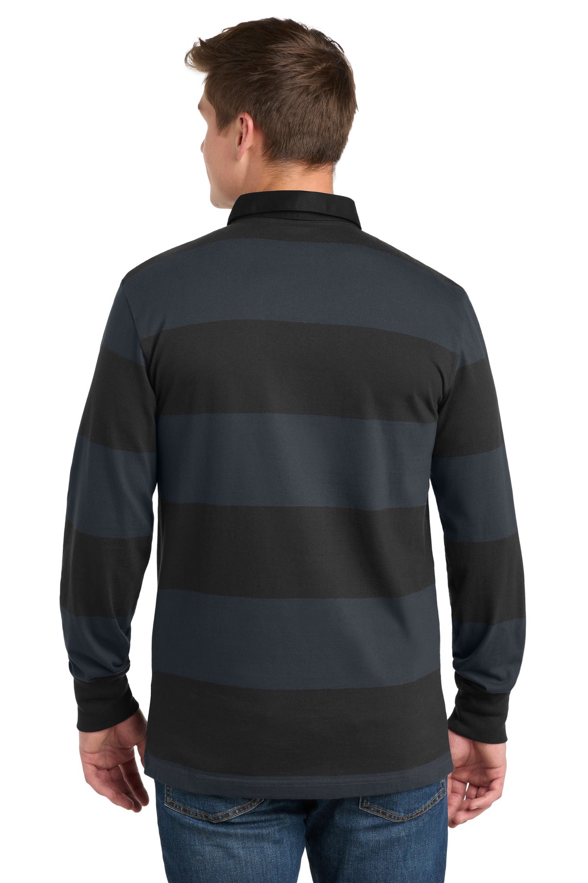 Sport-Tek Classic Long Sleeve Rugby Polo - Black/ Graphite