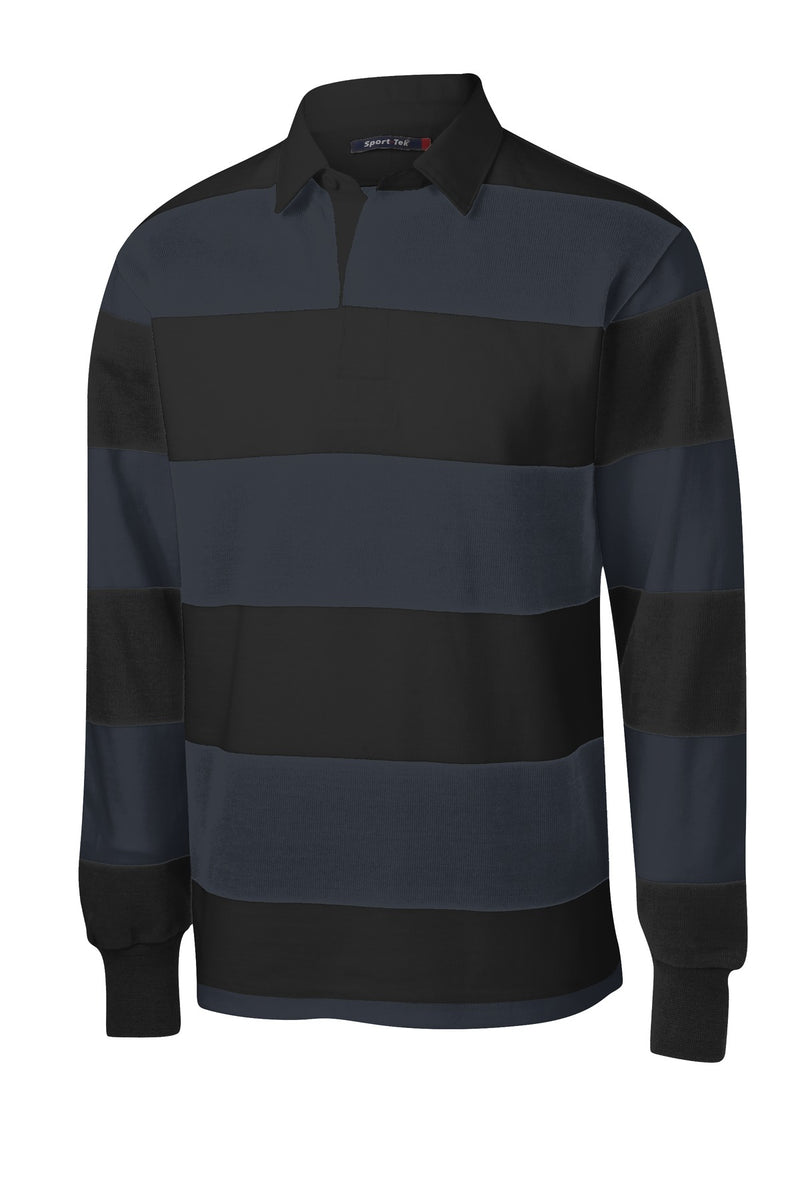 Sport-Tek Classic Long Sleeve Rugby Polo - Black/ Graphite