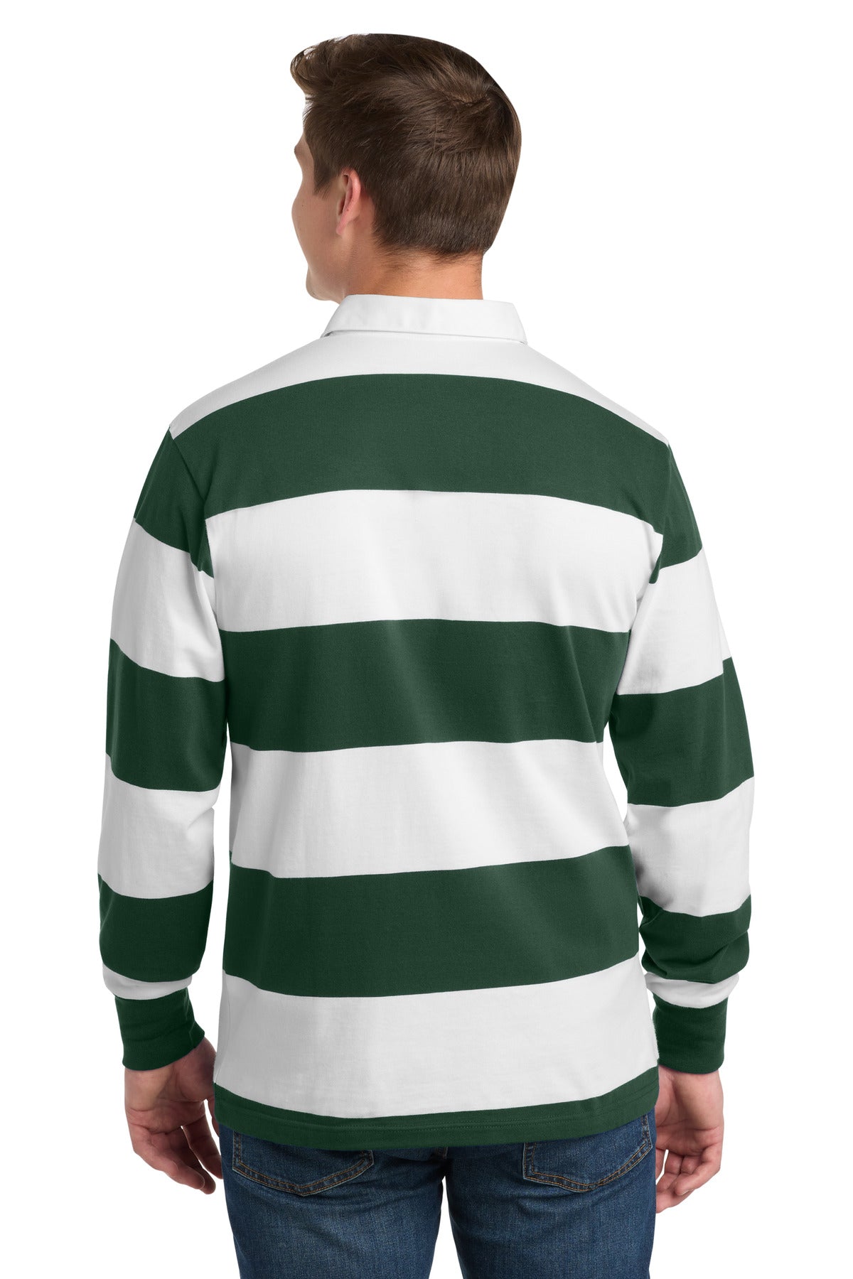 Sport-Tek Classic Long Sleeve Rugby Polo - Forest Green/ White
