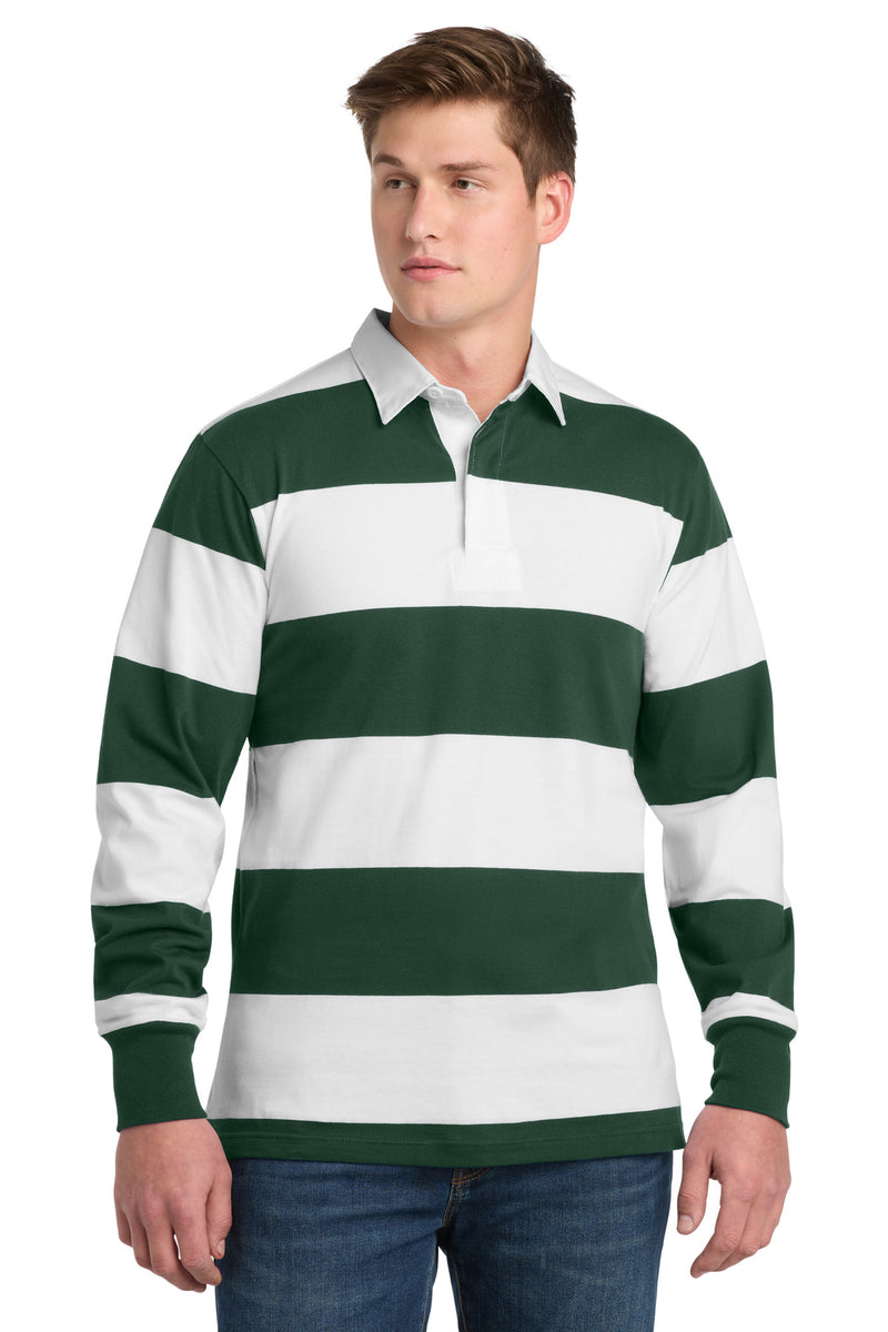 Sport-Tek Classic Long Sleeve Rugby Polo - Forest Green/ White