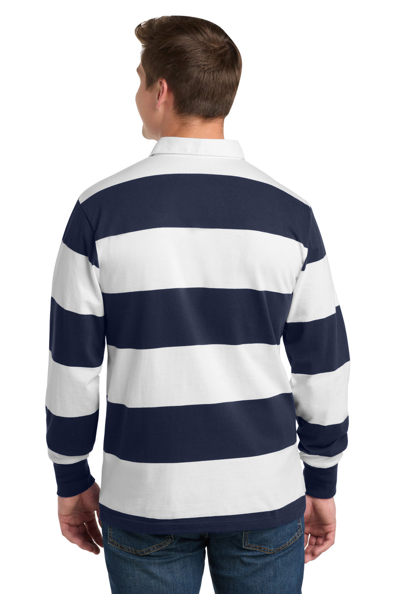 Sport-Tek Classic Long Sleeve Rugby Polo - True Navy/ White