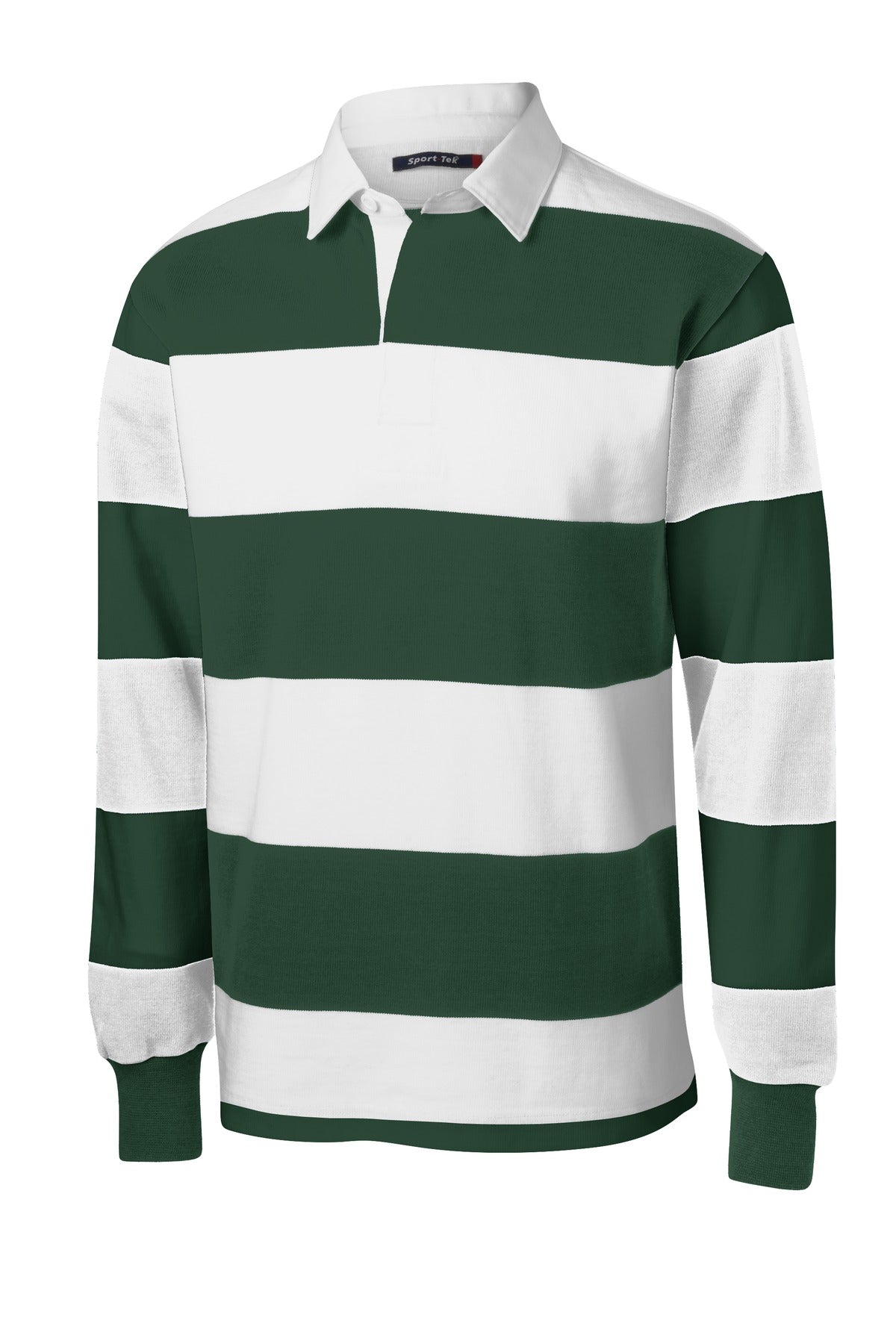Sport-Tek Classic Long Sleeve Rugby Polo - Forest Green/ White