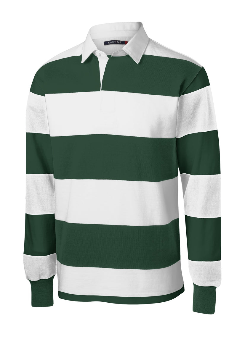 Sport-Tek Classic Long Sleeve Rugby Polo - Forest Green/ White