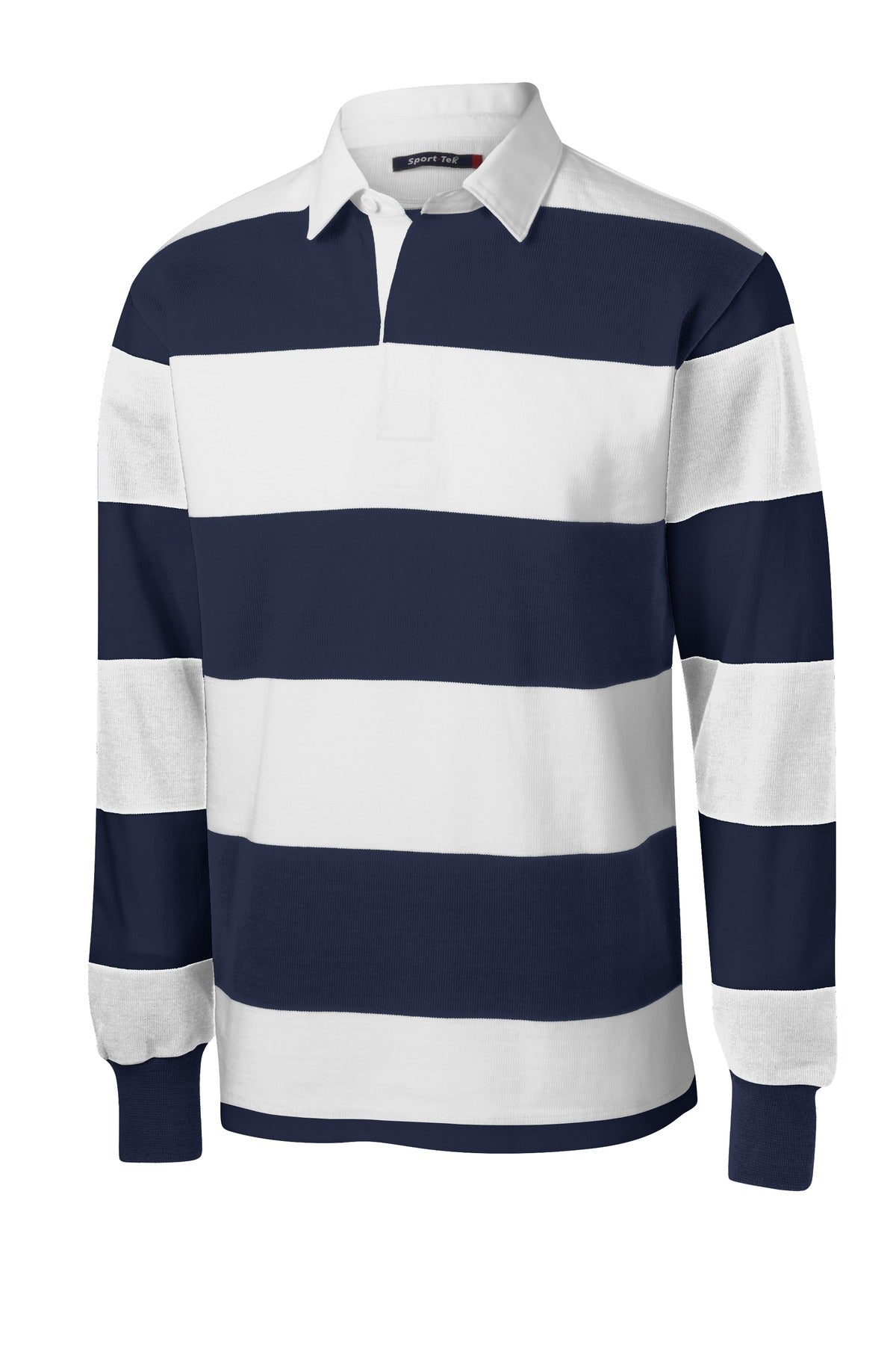 Sport-Tek Classic Long Sleeve Rugby Polo - True Navy/ White