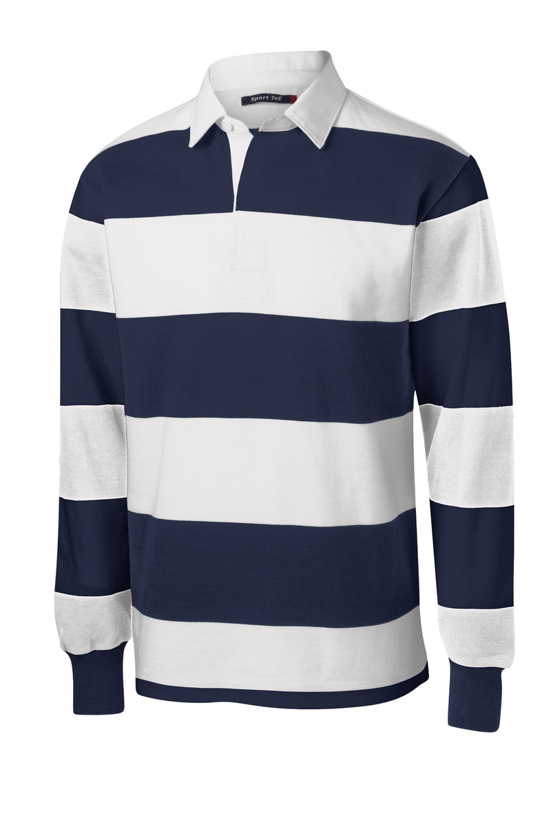 Sport-Tek Classic Long Sleeve Rugby Polo - True Navy/ White