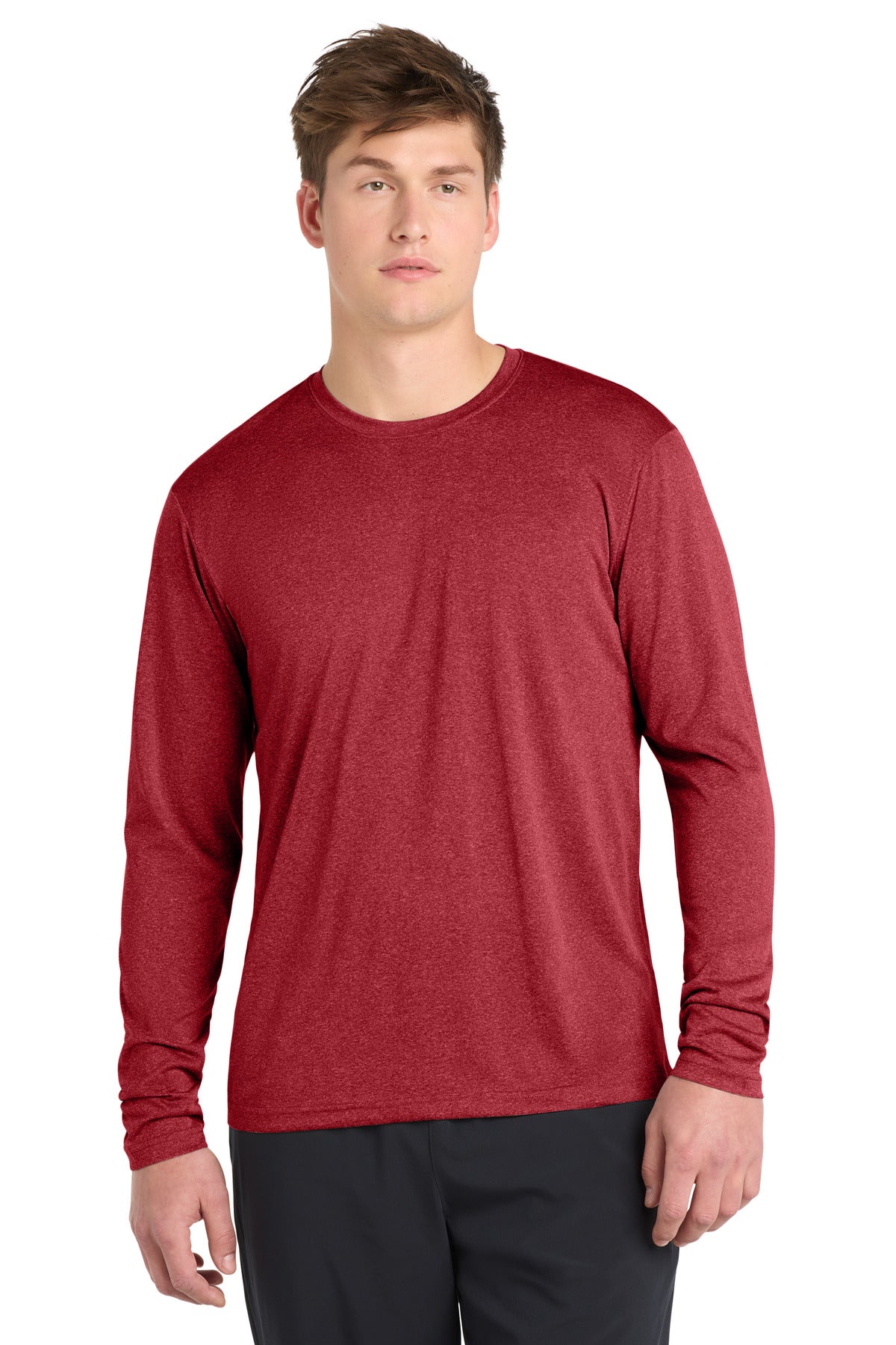 Sport-Tek Long Sleeve Heather Contender Tee - Scarlet Heather