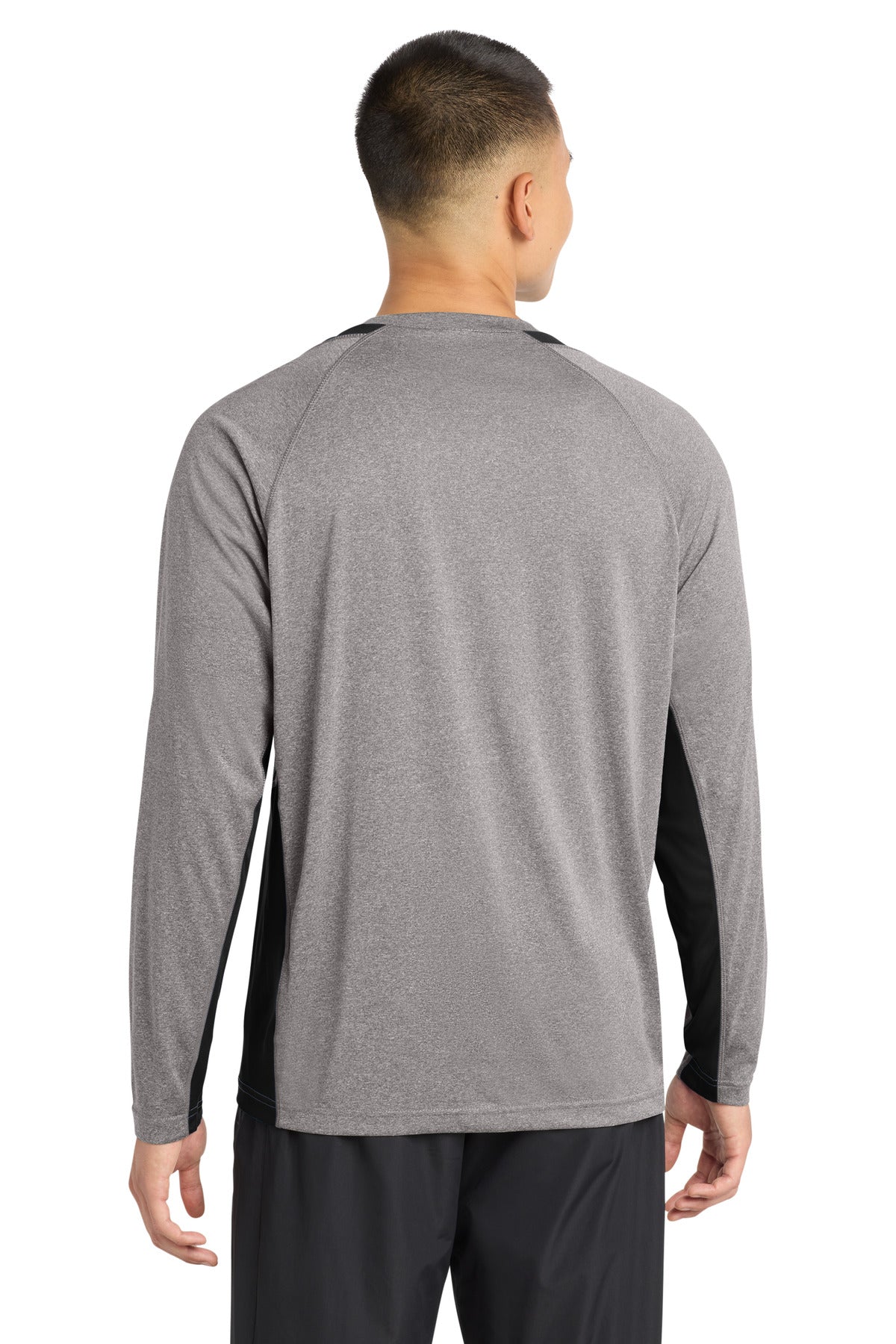 Sport-Tek Long Sleeve Heather Colorblock Contender Tee - Vintage Heather/ Black