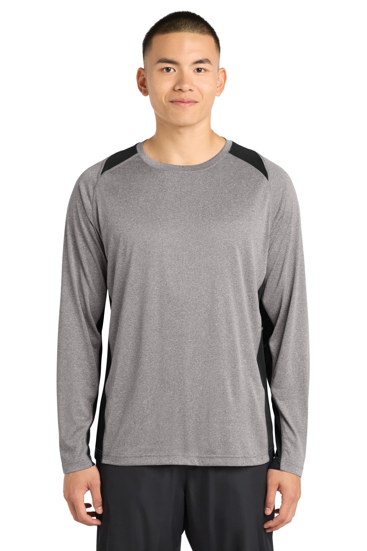 Sport-Tek Long Sleeve Heather Colorblock Contender Tee - Vintage Heather/ Black