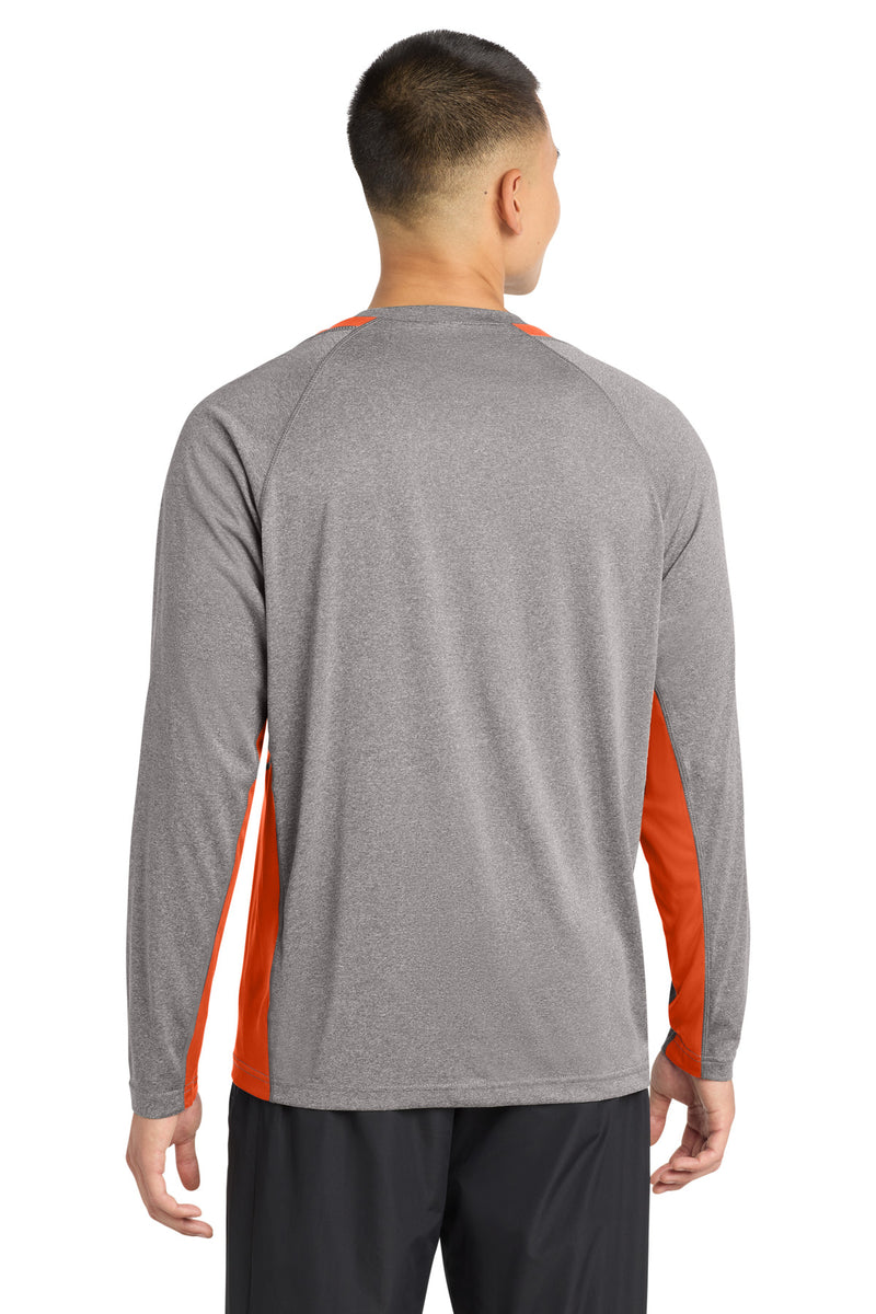 Sport-Tek Long Sleeve Heather Colorblock Contender Tee - Vintage Heather/ Deep Orange