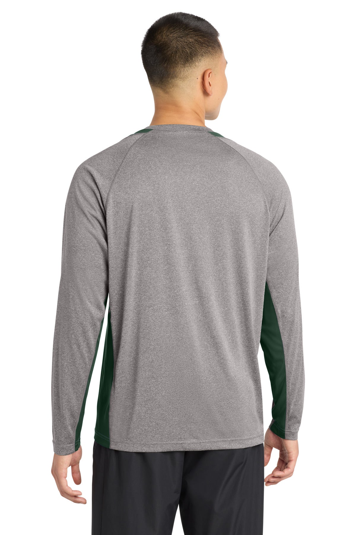 Sport-Tek Long Sleeve Heather Colorblock Contender Tee - Vintage Heather/ Forest Green