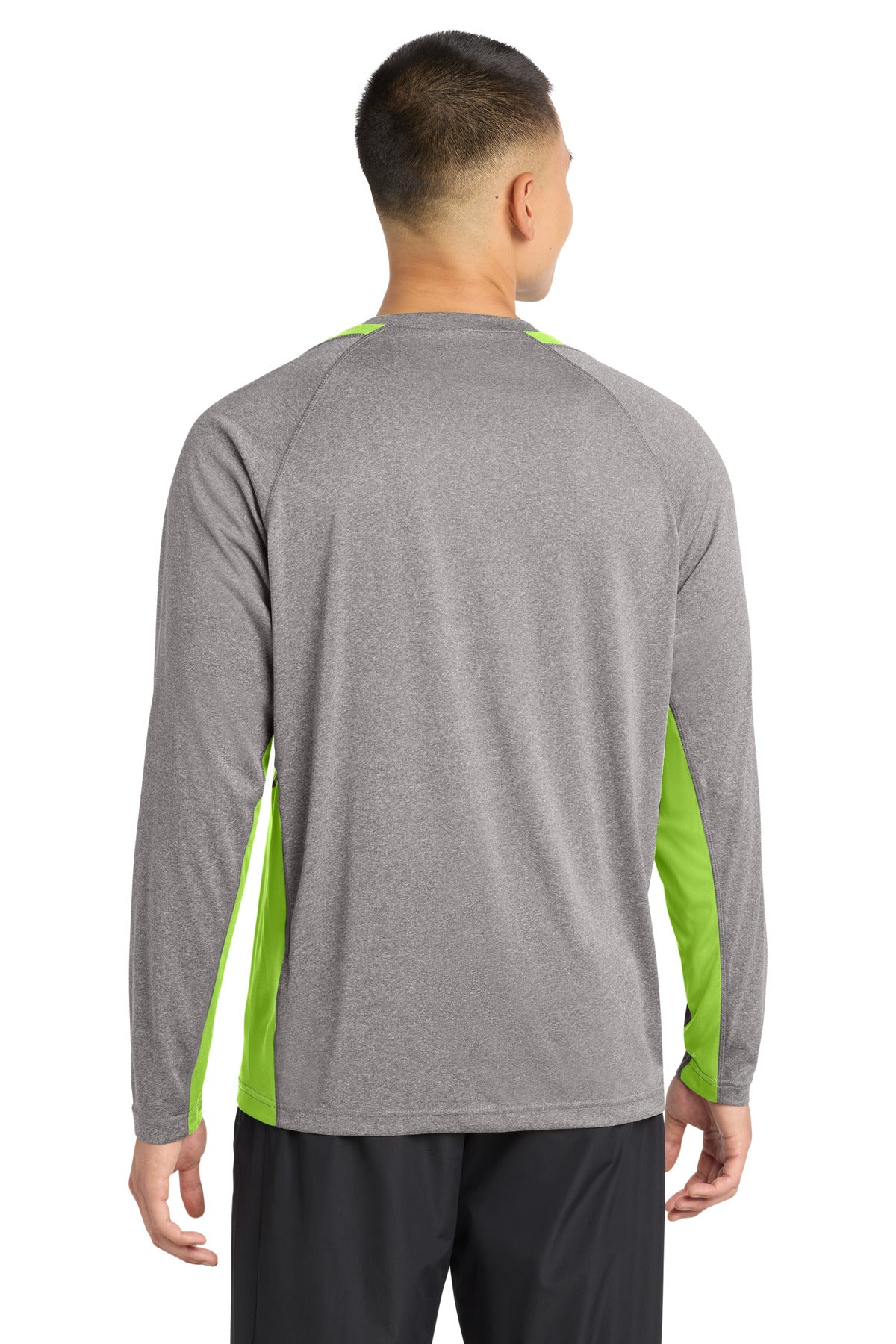 Sport-Tek Long Sleeve Heather Colorblock Contender Tee - Vintage Heather/ Lime Shock