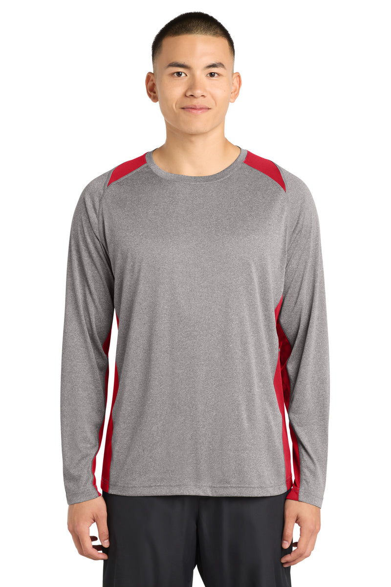 Sport-Tek Long Sleeve Heather Colorblock Contender Tee - Vintage Heather/ True Red
