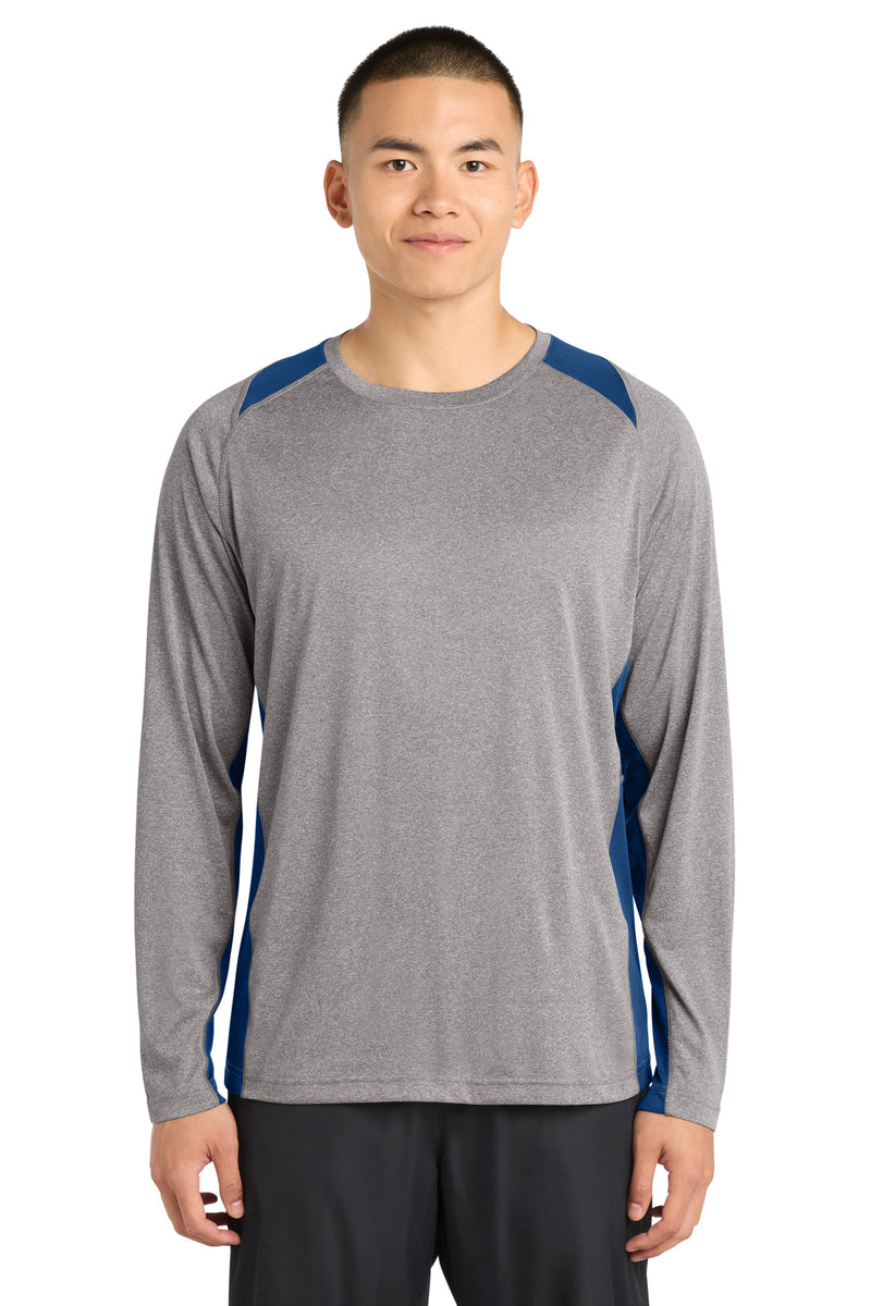 Sport-Tek Long Sleeve Heather Colorblock Contender Tee - Vintage Heather/ True Royal