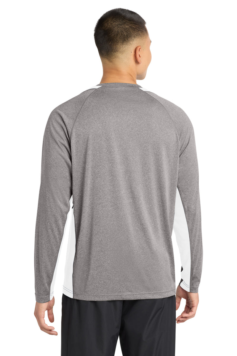 Sport-Tek Long Sleeve Heather Colorblock Contender Tee - Vintage Heather/ White