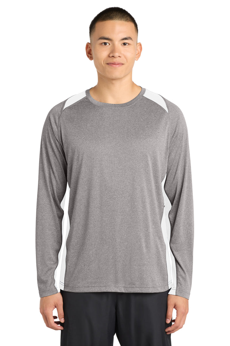 Sport-Tek Long Sleeve Heather Colorblock Contender Tee - Vintage Heather/ White