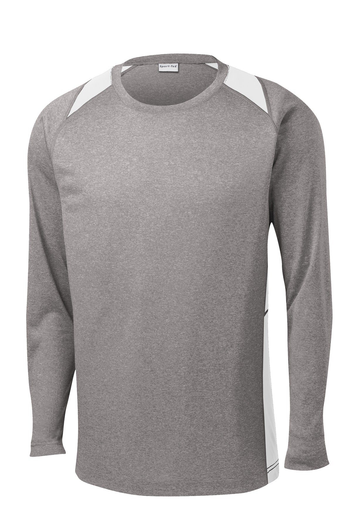 Sport-Tek Long Sleeve Heather Colorblock Contender Tee - Vintage Heather/ White