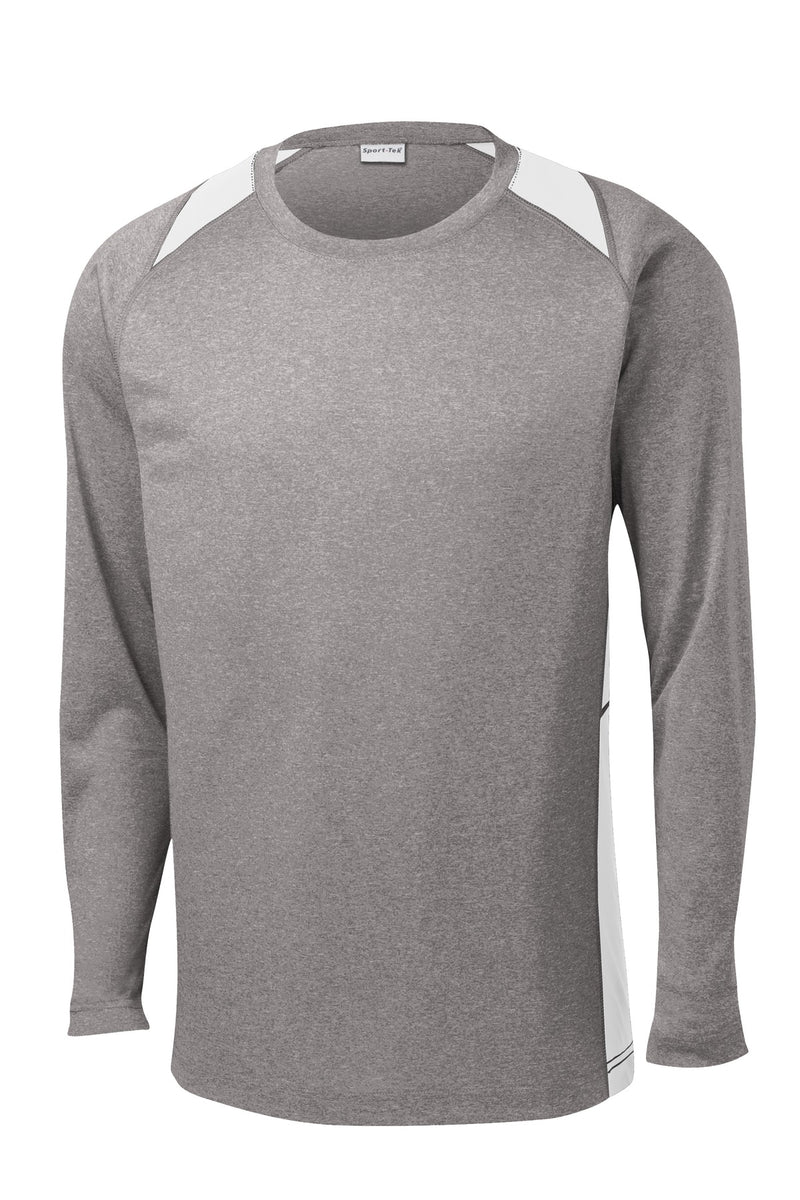 Sport-Tek Long Sleeve Heather Colorblock Contender Tee - Vintage Heather/ White