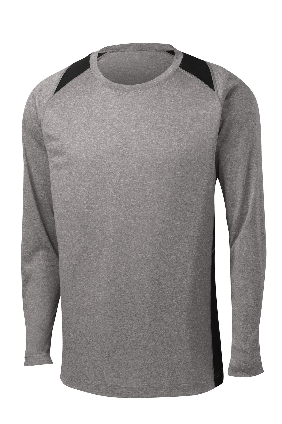 Sport-Tek Long Sleeve Heather Colorblock Contender Tee - Vintage Heather/ Black